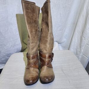 Gianni Binni Sz 7.5 Tan Riding Boot Peeling Wear Inside Upper Distressed Look